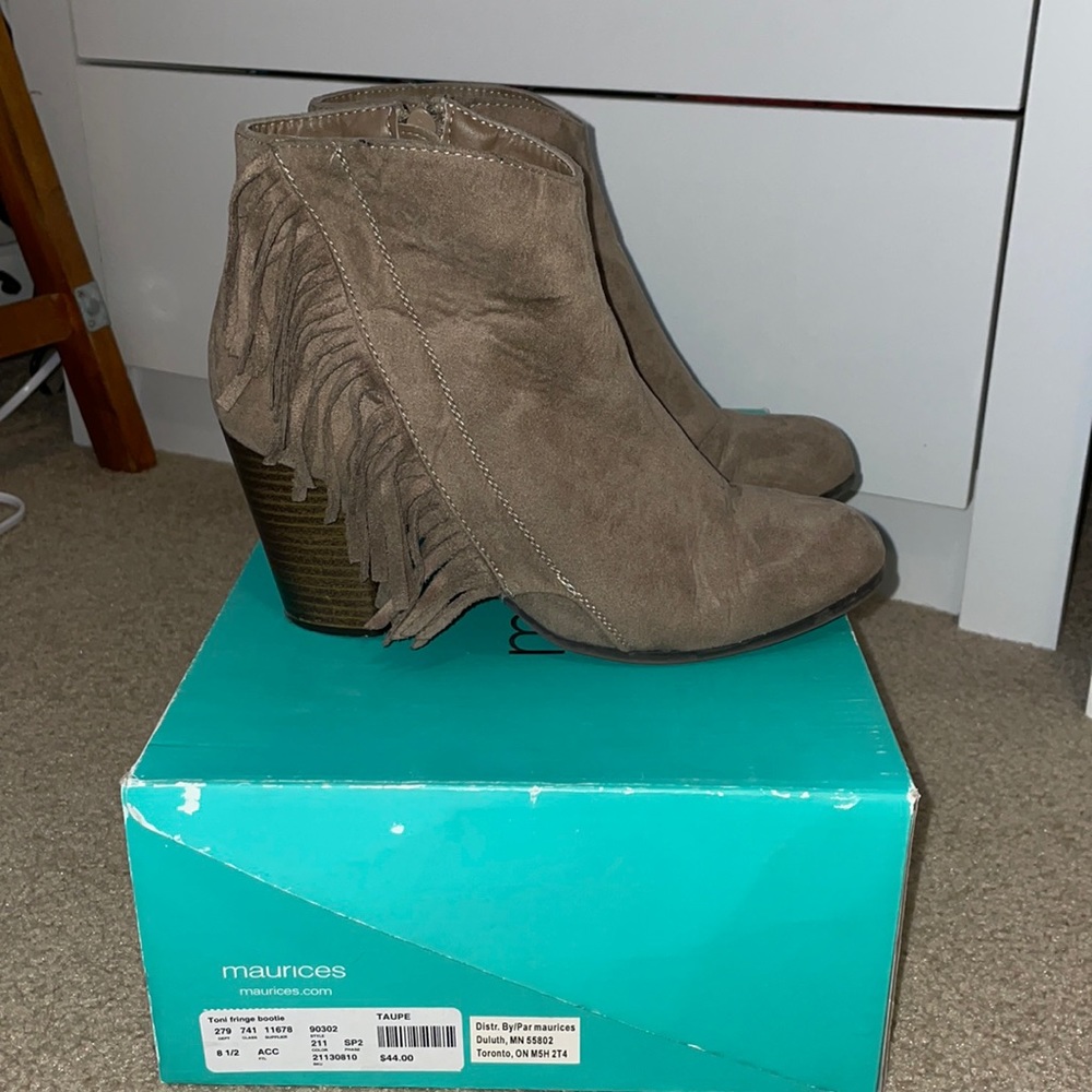 Taupe fringe booties